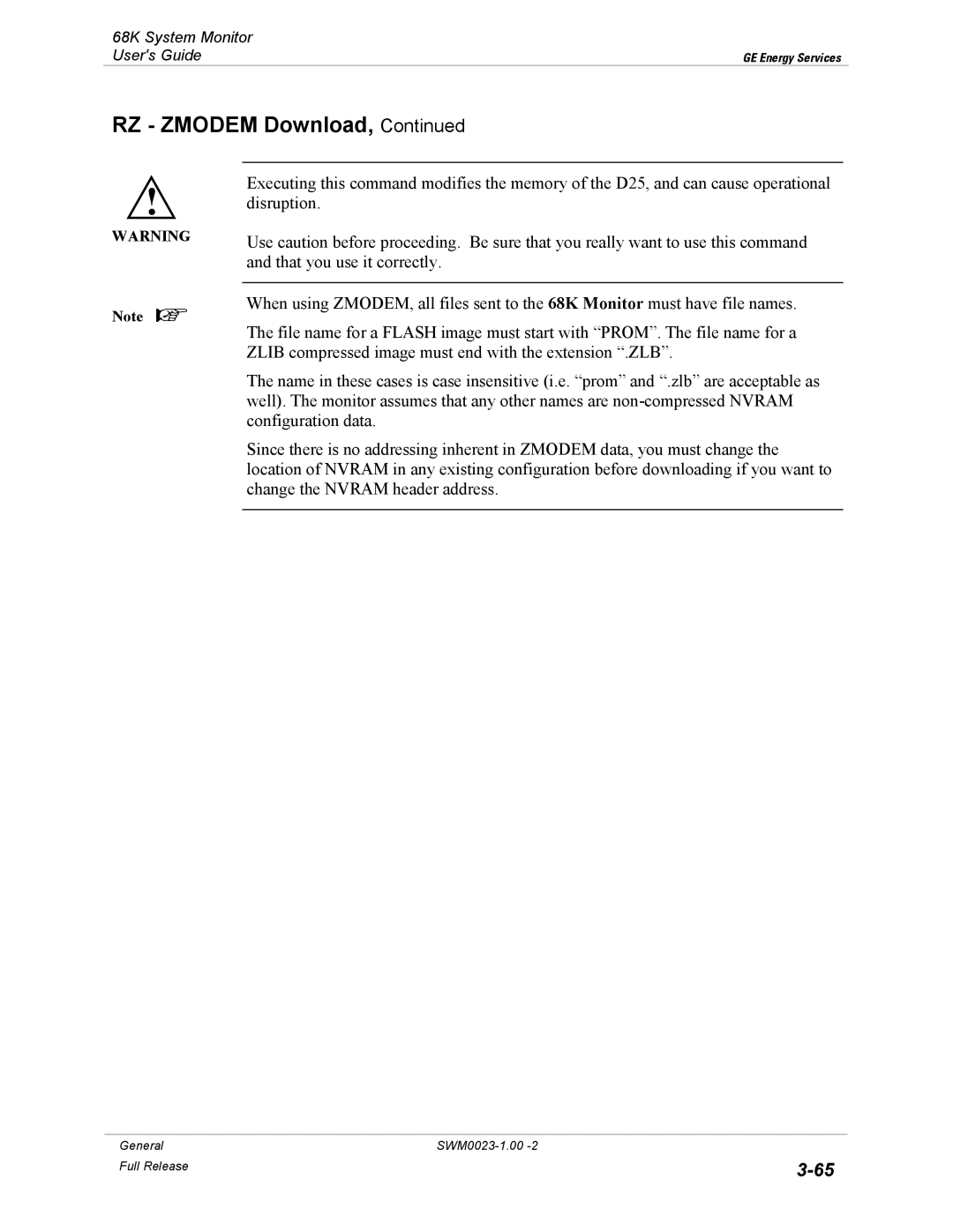 GE 68K System manual RZ Zmodem Download 