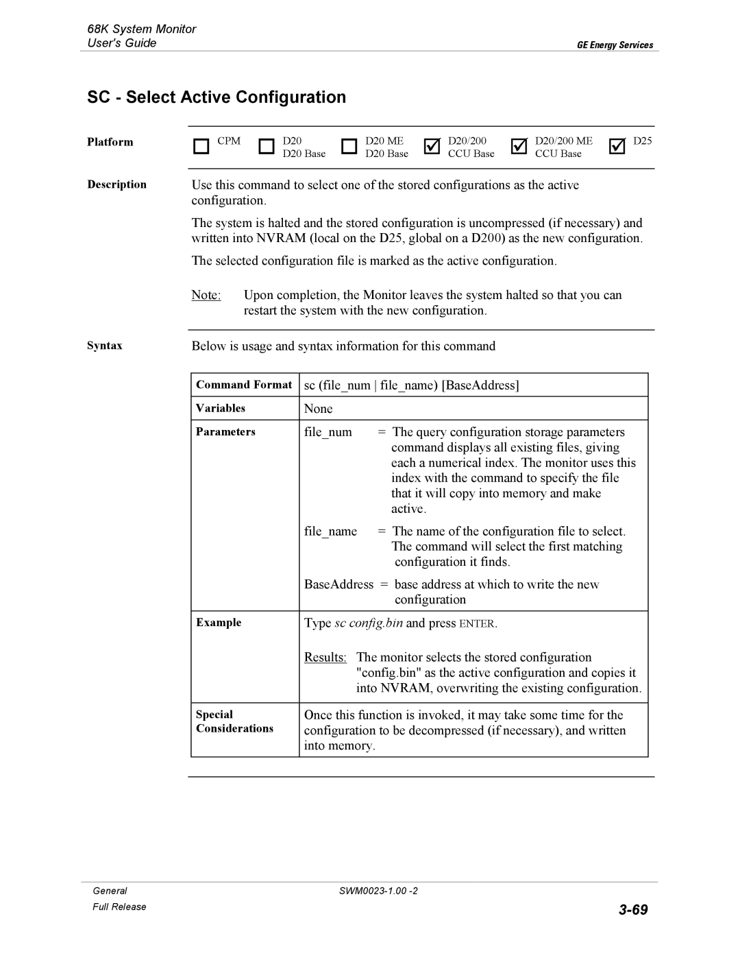 GE 68K System manual SC Select Active Configuration 