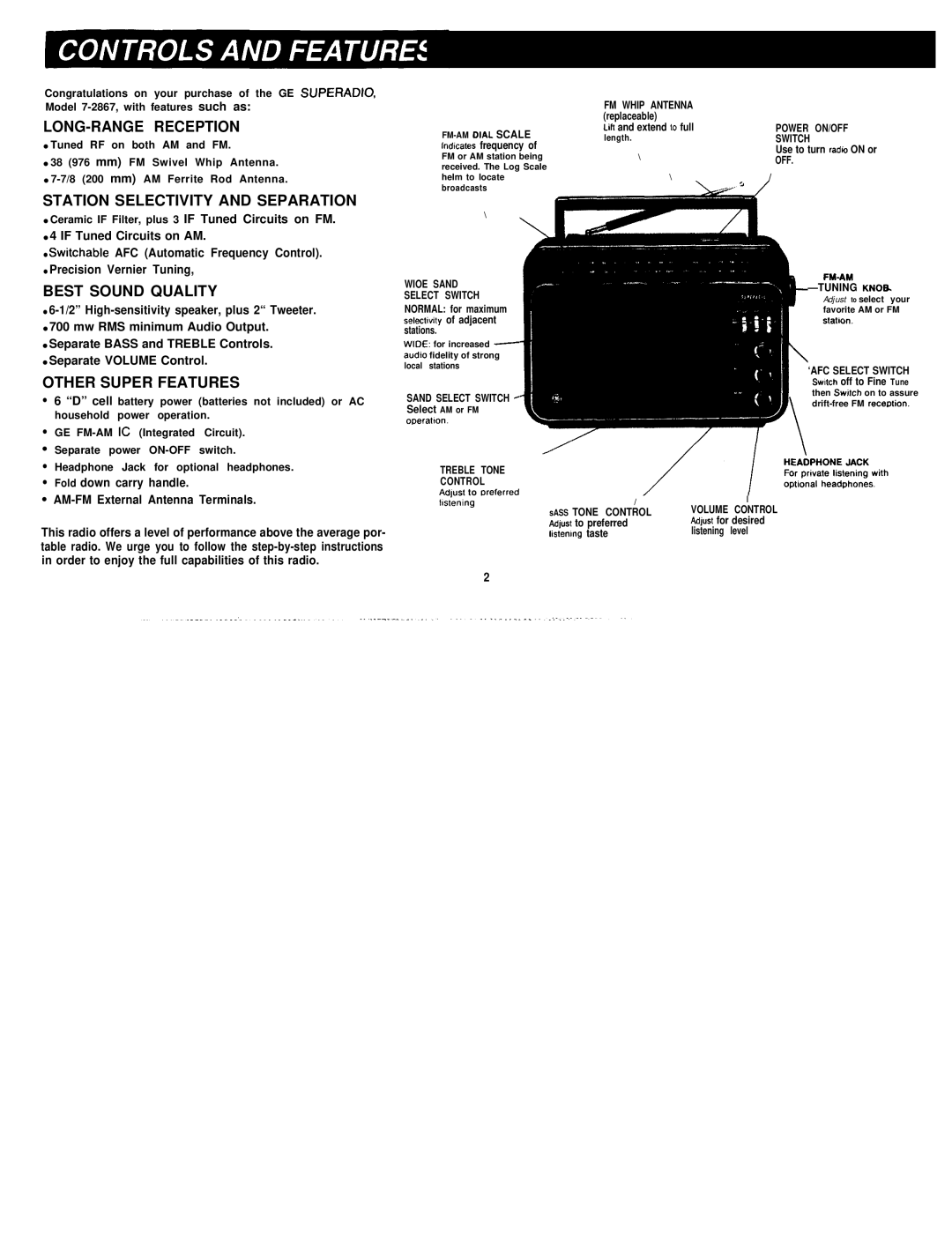 GE 7-2867 manual LONG-RANGE Reception, Station Selectivity and Separation, Best Sound Quality, Other Super Features 