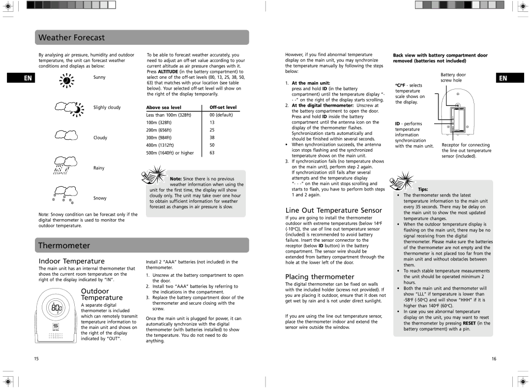 GE 7-5400 user manual Weather Forecast, Thermometer 