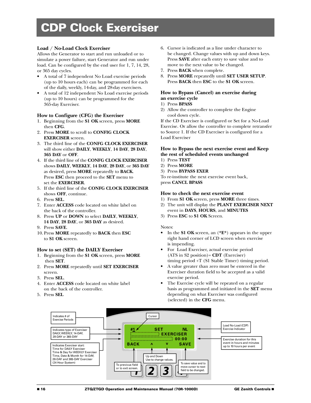 GE 70R-1000D manual CDP Clock Exerciser, Load / No-Load Clock Exerciser 