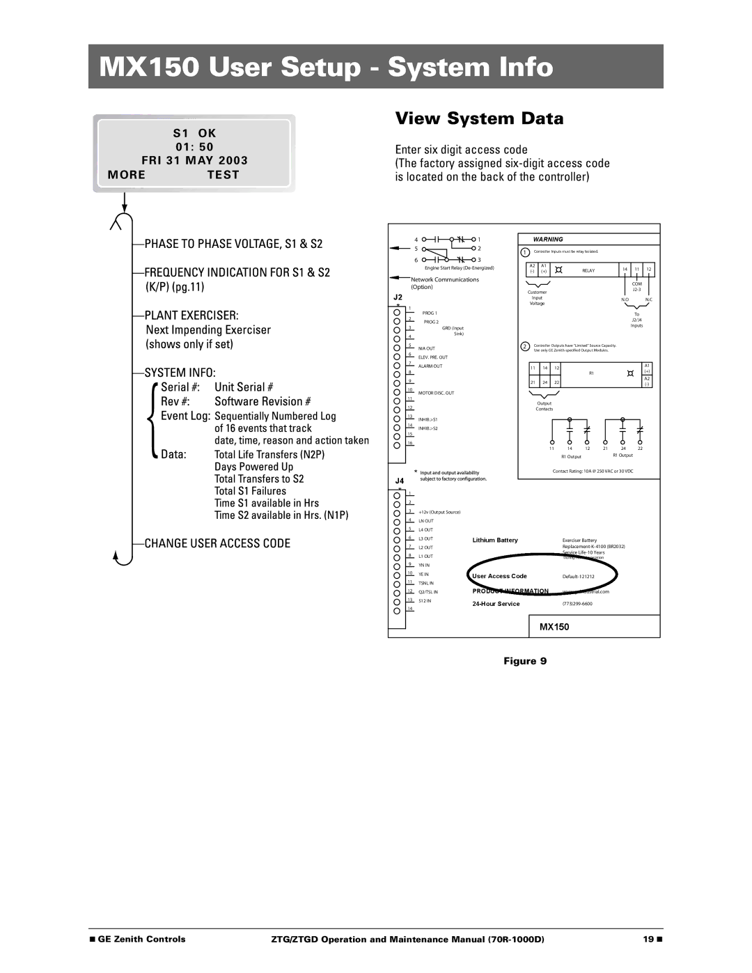 GE 70R-1000D manual MX150 User Setup System Info, View System Data 