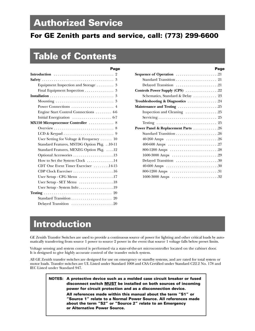 GE 70R-1000D manual Authorized Service, Table of Contents, Introduction 