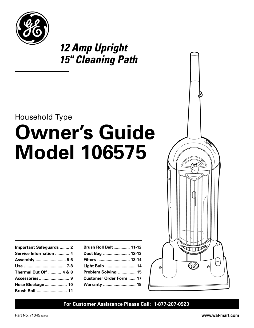 GE 106575, 71045 warranty Owner’s Guide Model 