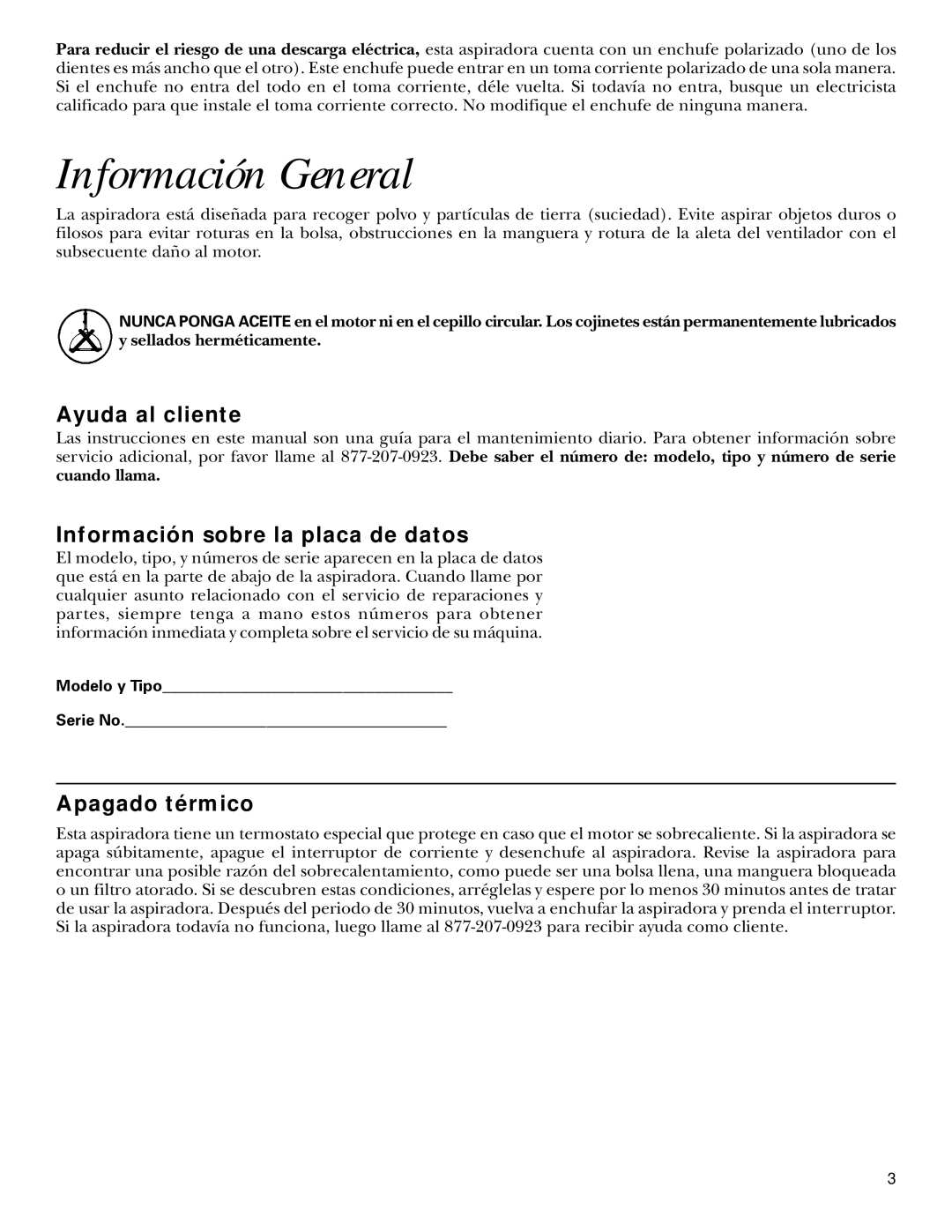 GE 106575, 71045 warranty Información General, Ayuda al cliente, Información sobre la placa de datos, Apagado térmico 