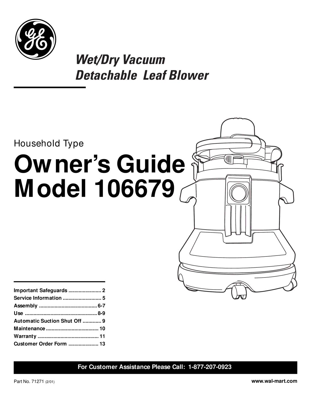 GE 106679, 71271 warranty Owner’s Guide Model 