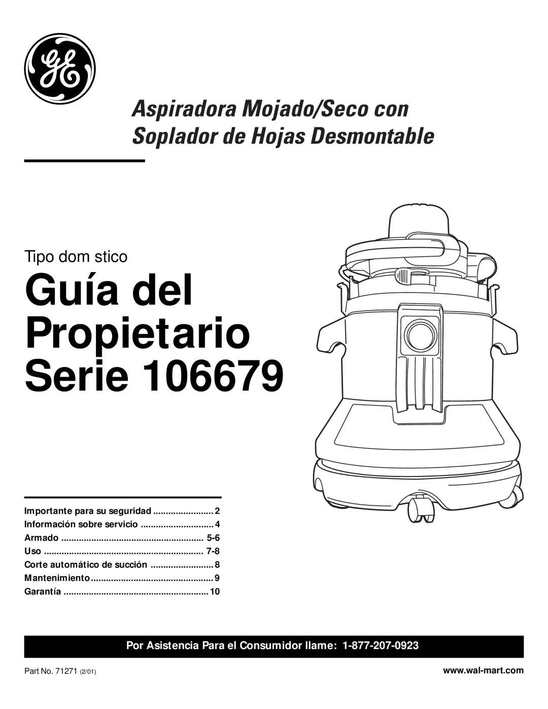 GE 106679, 71271 warranty Guía del Propietario Serie 