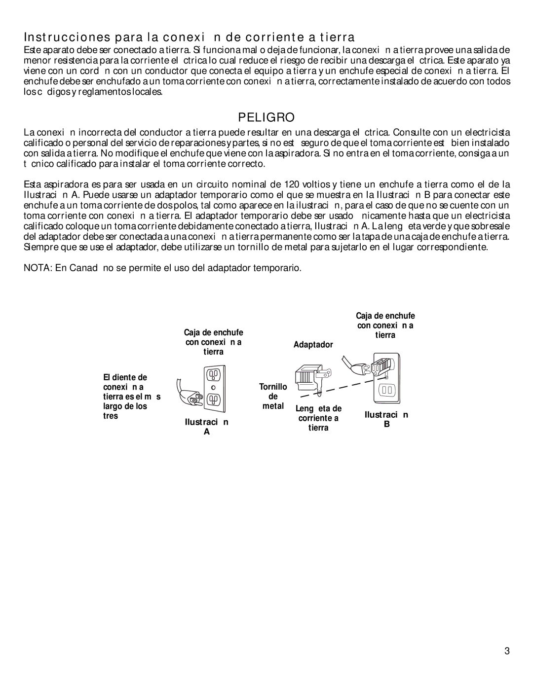 GE 106679, 71271 warranty Instrucciones para la conexión de corriente a tierra, Peligro 