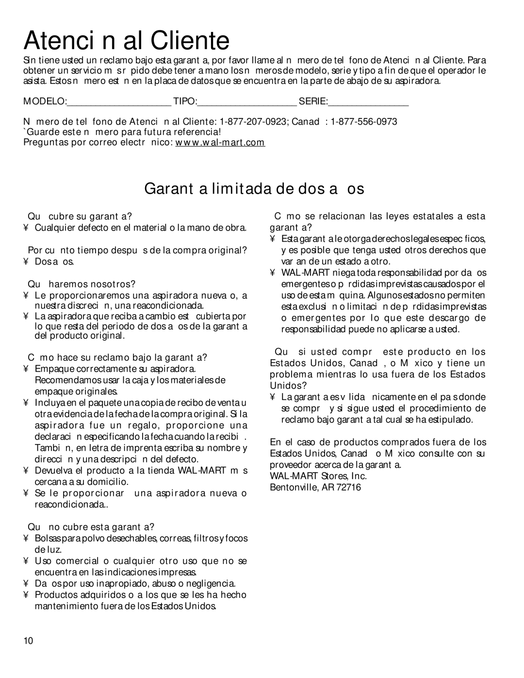 GE 71271, 106679 warranty Atención al Cliente, Garantía limitada de dos años 