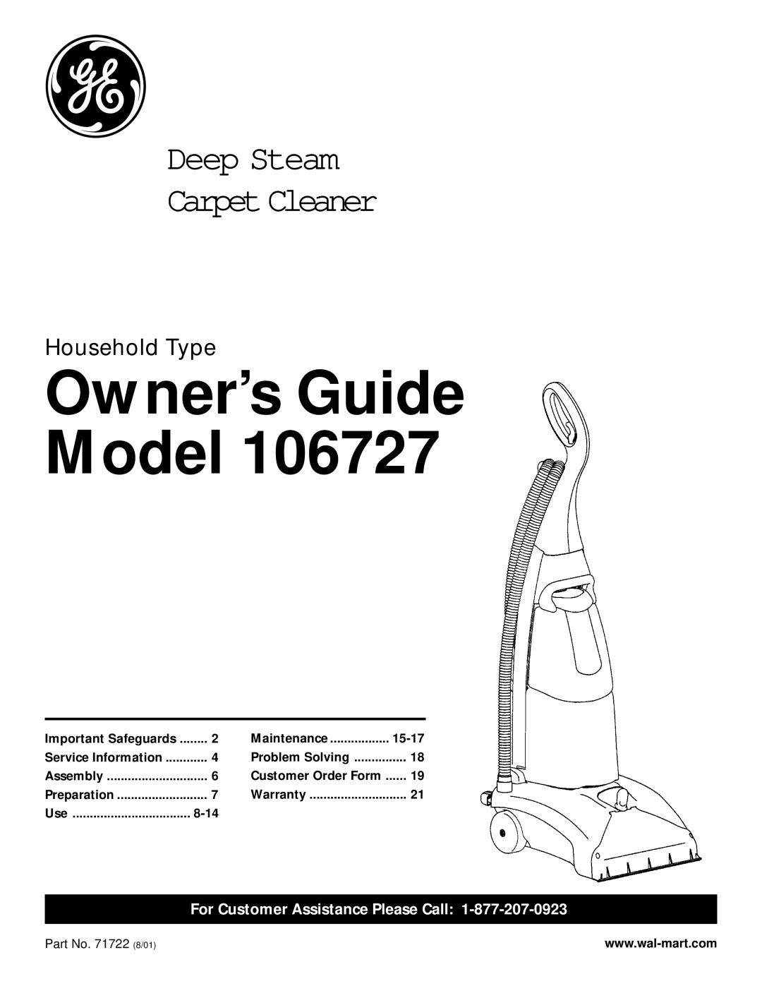 GE 71722 warranty Owner’s Guide Model 