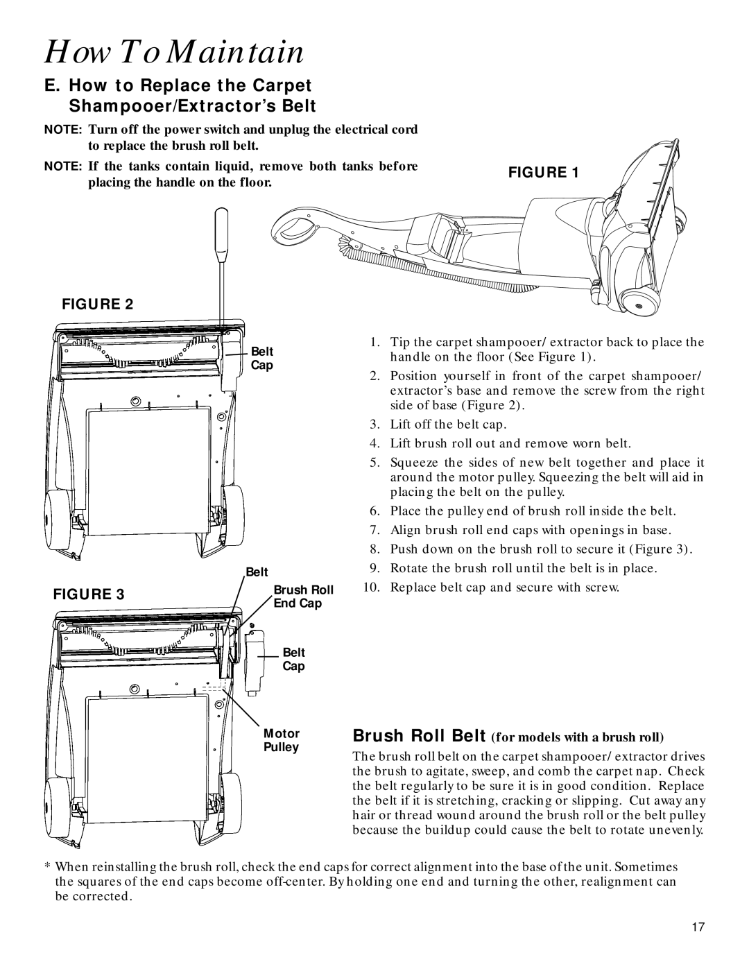 GE 71722 warranty How to Replace the Carpet Shampooer/Extractor’s Belt, Placing the handle on the floor 