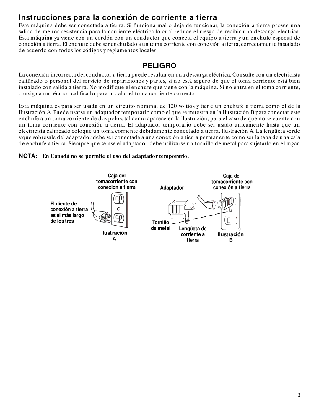 GE 71722 warranty Instrucciones para la conexión de corriente a tierra, Peligro 