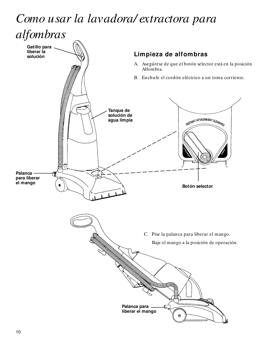 GE 71722 warranty Como usar la lavadora/extractora para Alfombras, Limpieza de alfombras 