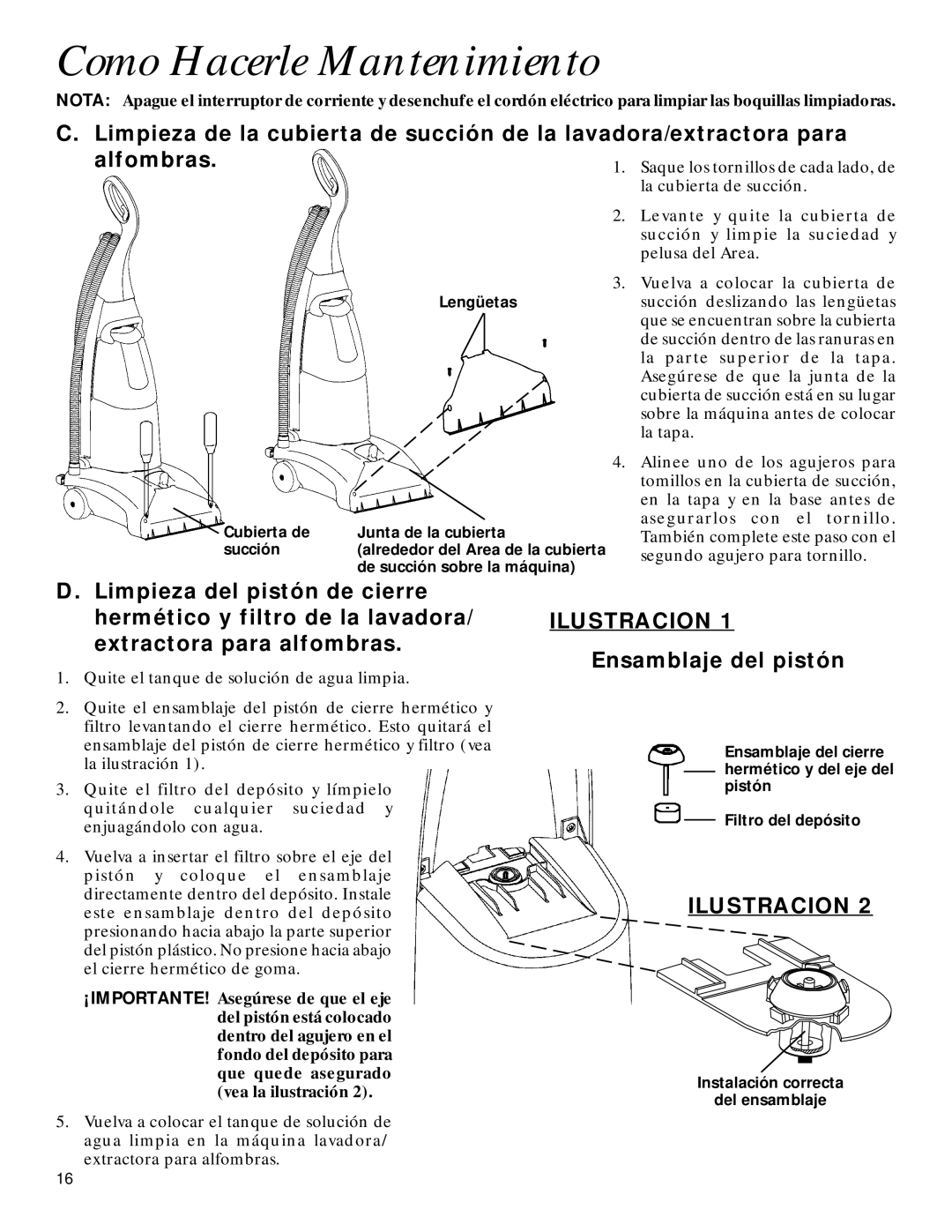 GE 71722 warranty Como Hacerle Mantenimiento, Ensamblaje del pistón 