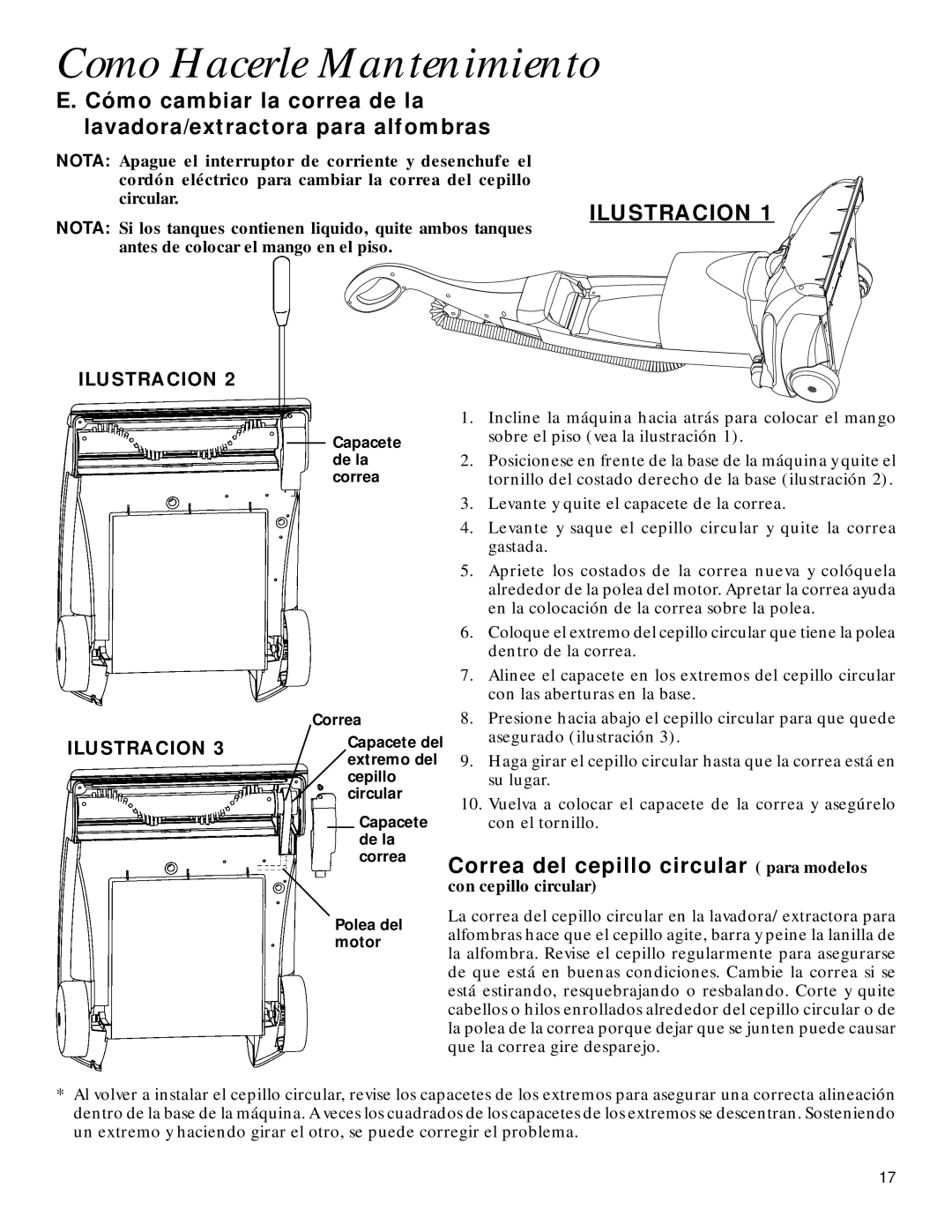 GE 71722 warranty Correa del cepillo circular para modelos, Ilustracion 