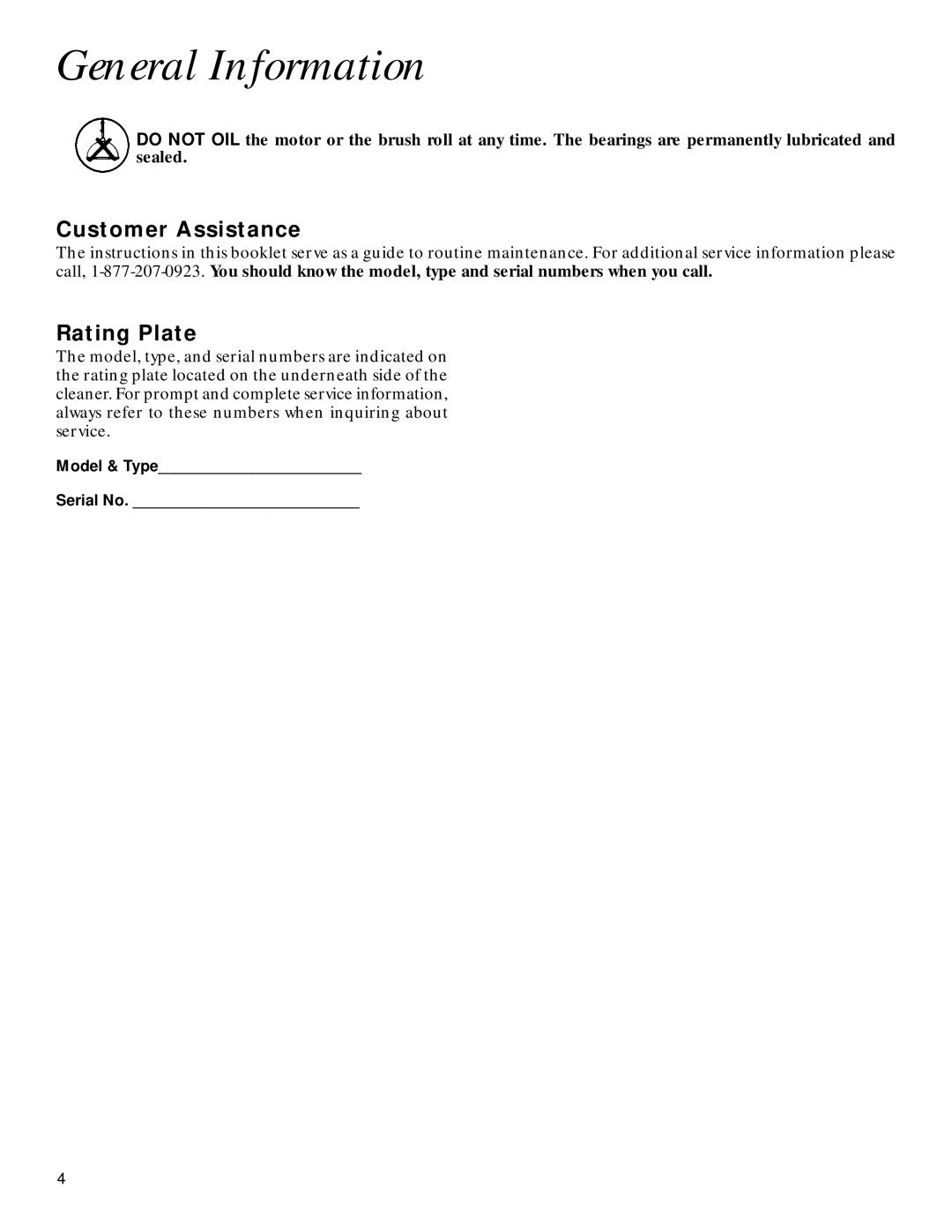 GE 71722 warranty General Information, Customer Assistance, Rating Plate 