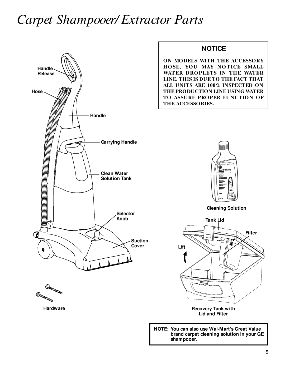 GE 71722 warranty Carpet Shampooer/Extractor Parts 