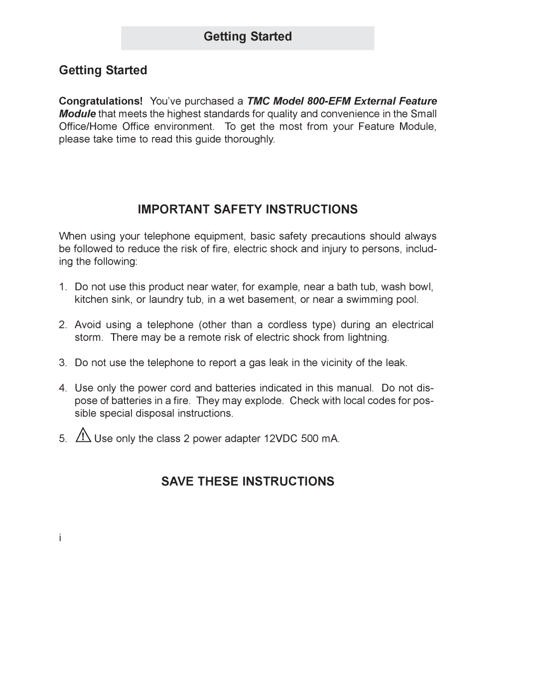 GE 800-EFM manual Getting Started, Important Safety Instructions 