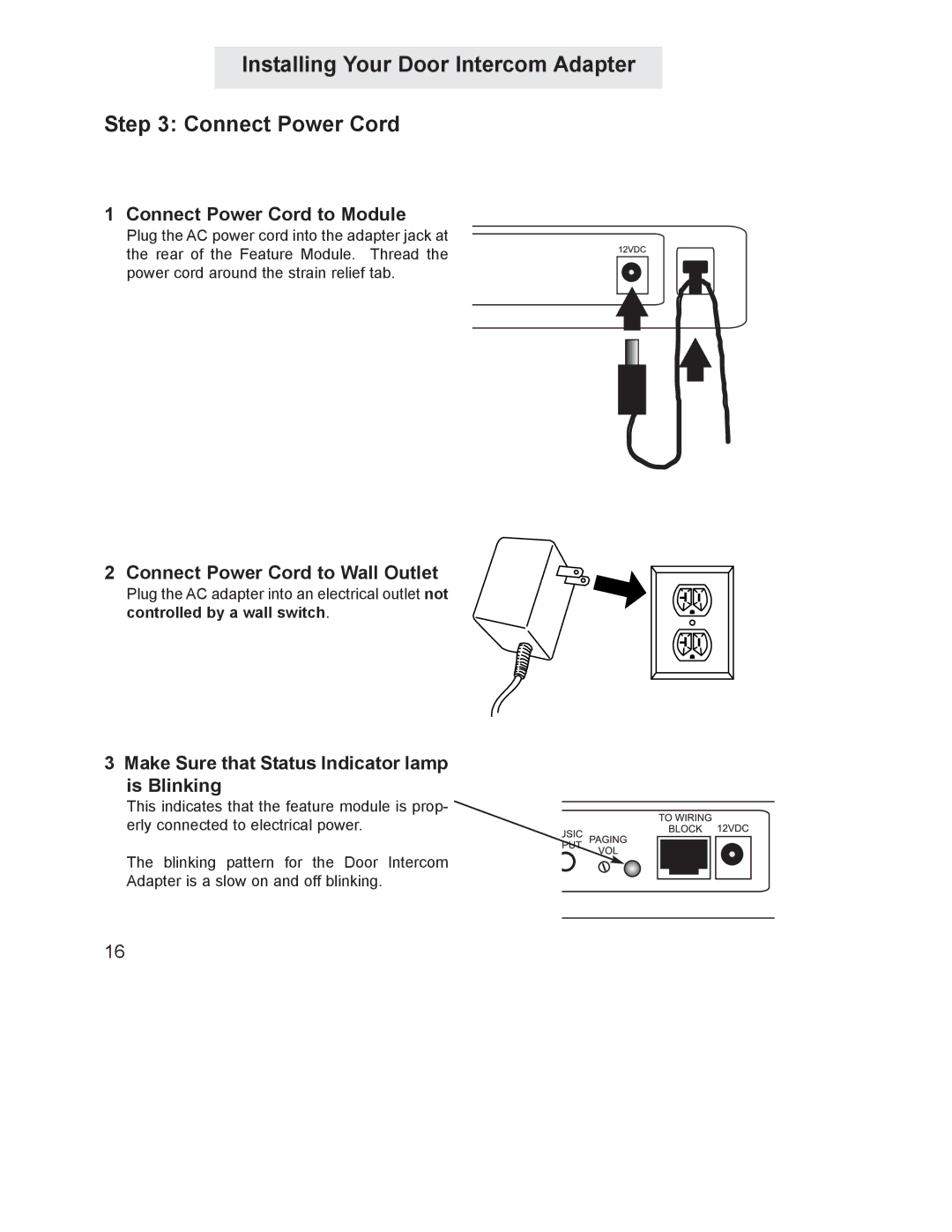 GE 800-EFM manual Installing Your Door Intercom Adapter Connect Power Cord, Connect Power Cord to Module 