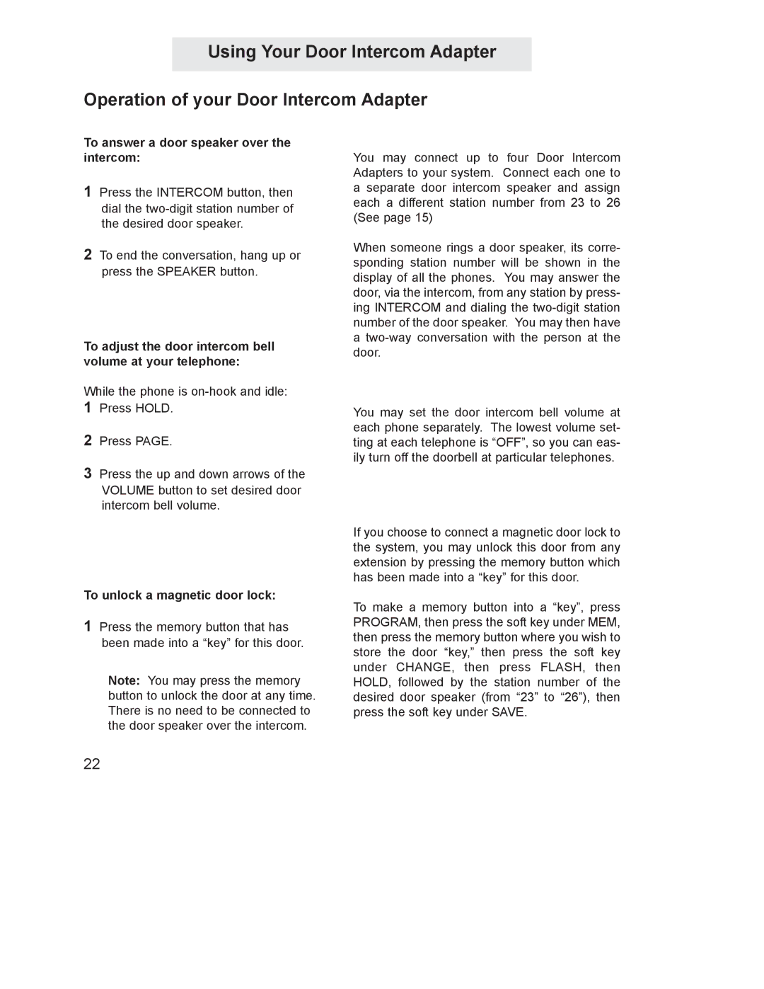 GE 800-EFM manual To answer a door speaker over the intercom 