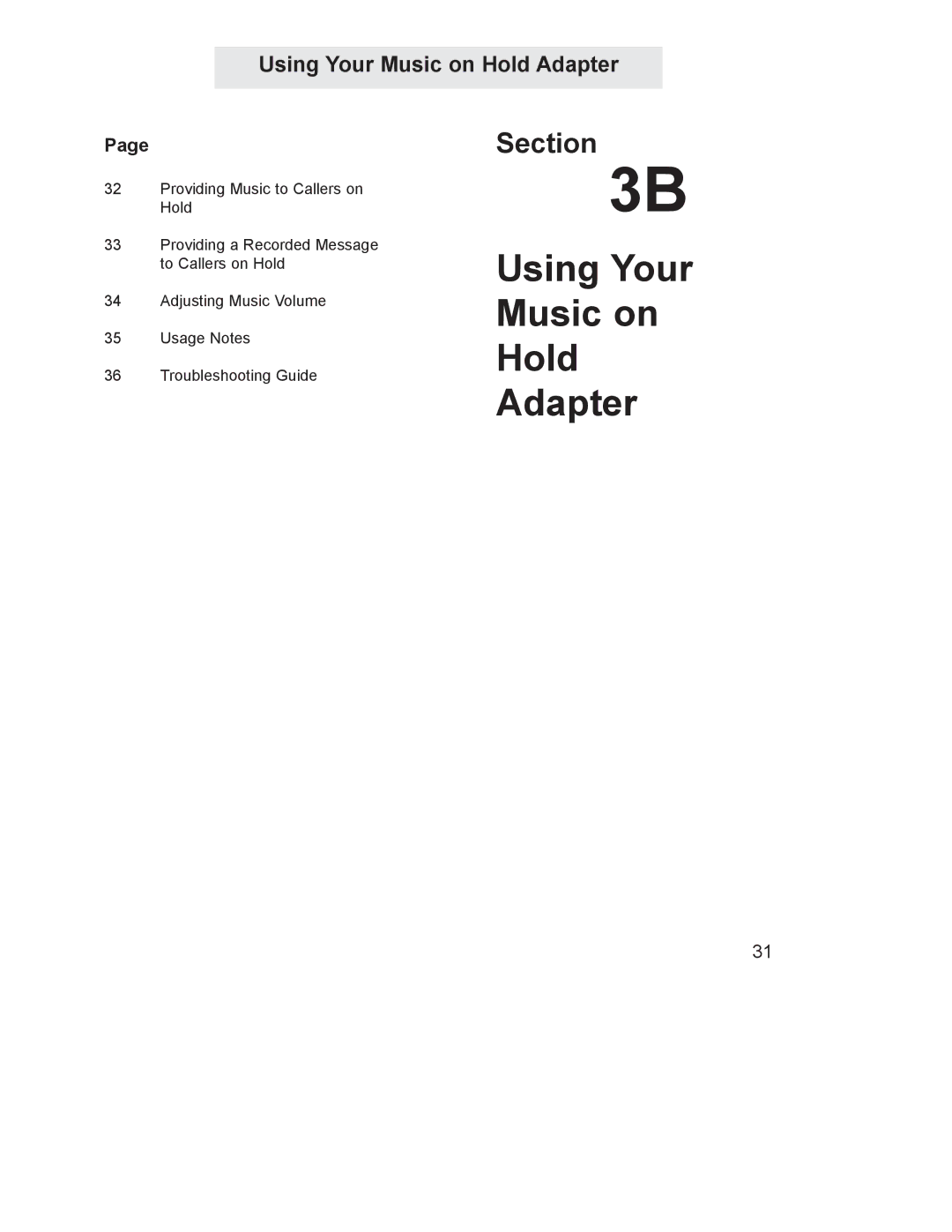 GE 800-EFM manual Using Your Music on Hold Adapter 