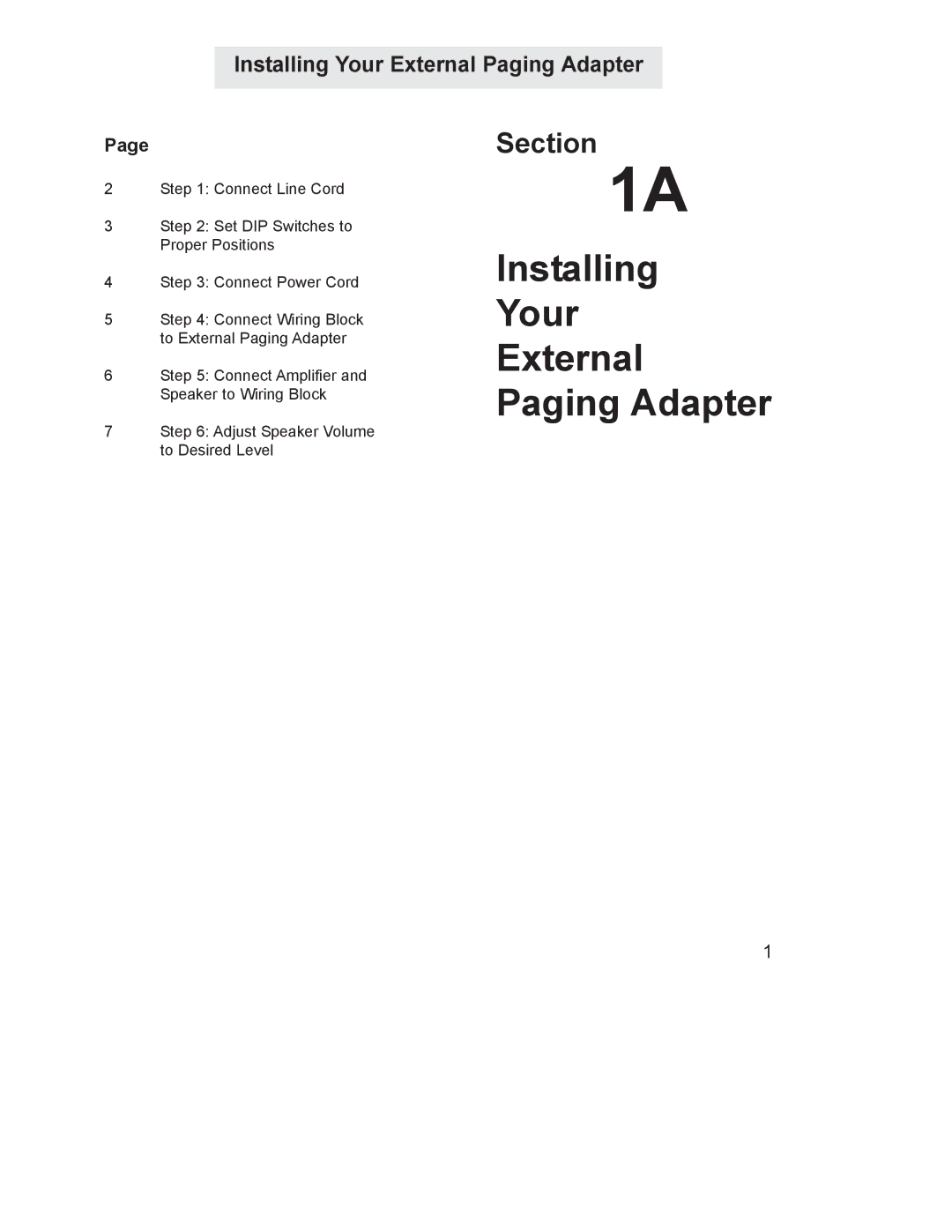 GE 800-EFM manual Installing Your External Paging Adapter 