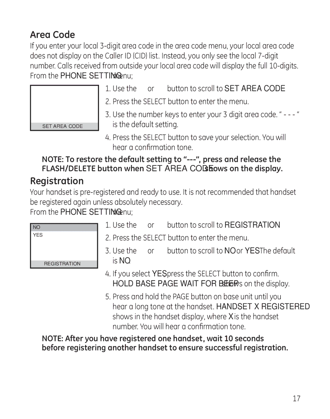 GE 28041xx2, 8011, 28041xx4, 28041xx1, 28041xx3 Area Code, Registration, Is no, Number. You will hear a confirmation tone 