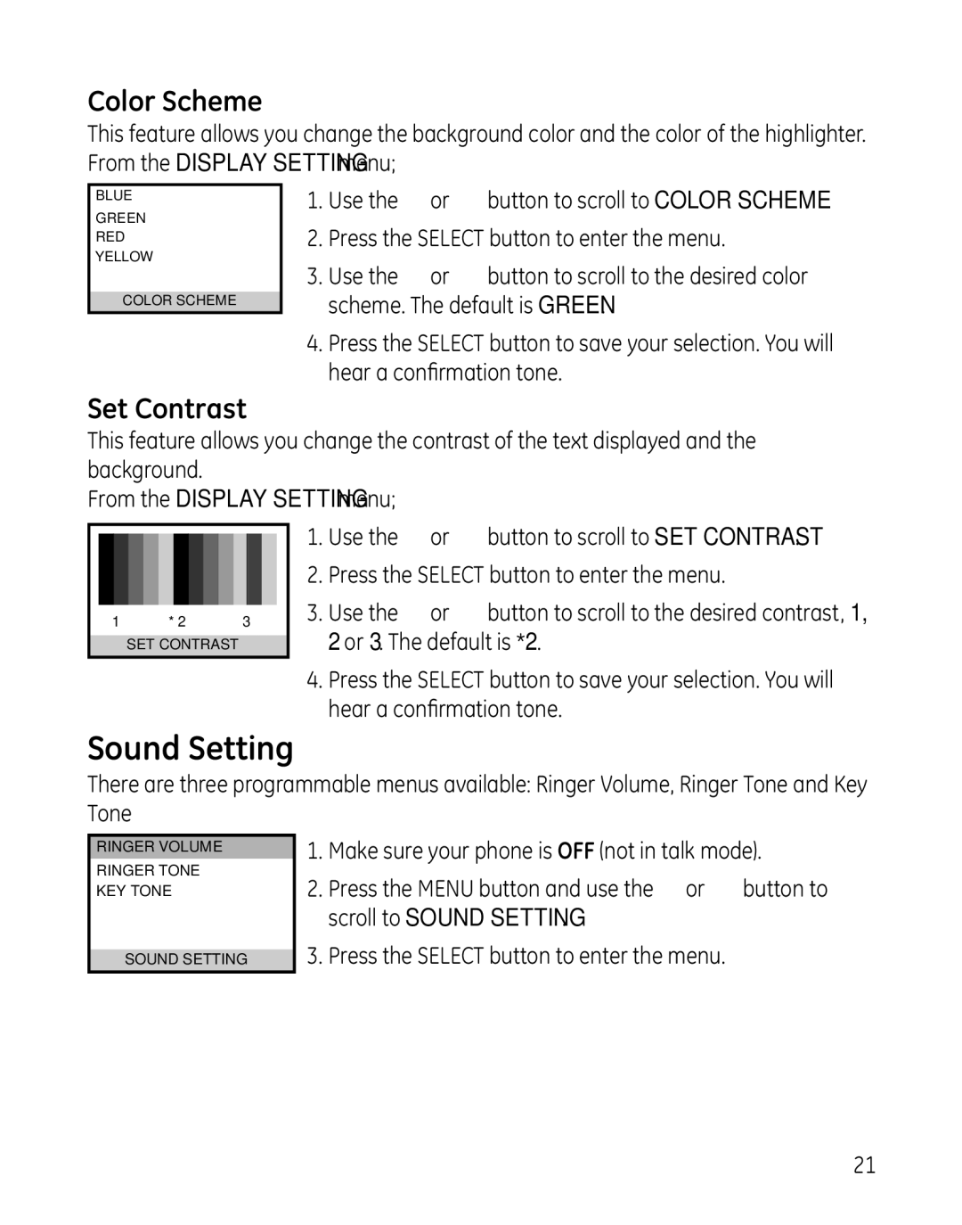 GE 8011, 28041xx4, 28041xx2, 28041xx1, 28041xx3, 00008005 manual Color Scheme, Set Contrast 