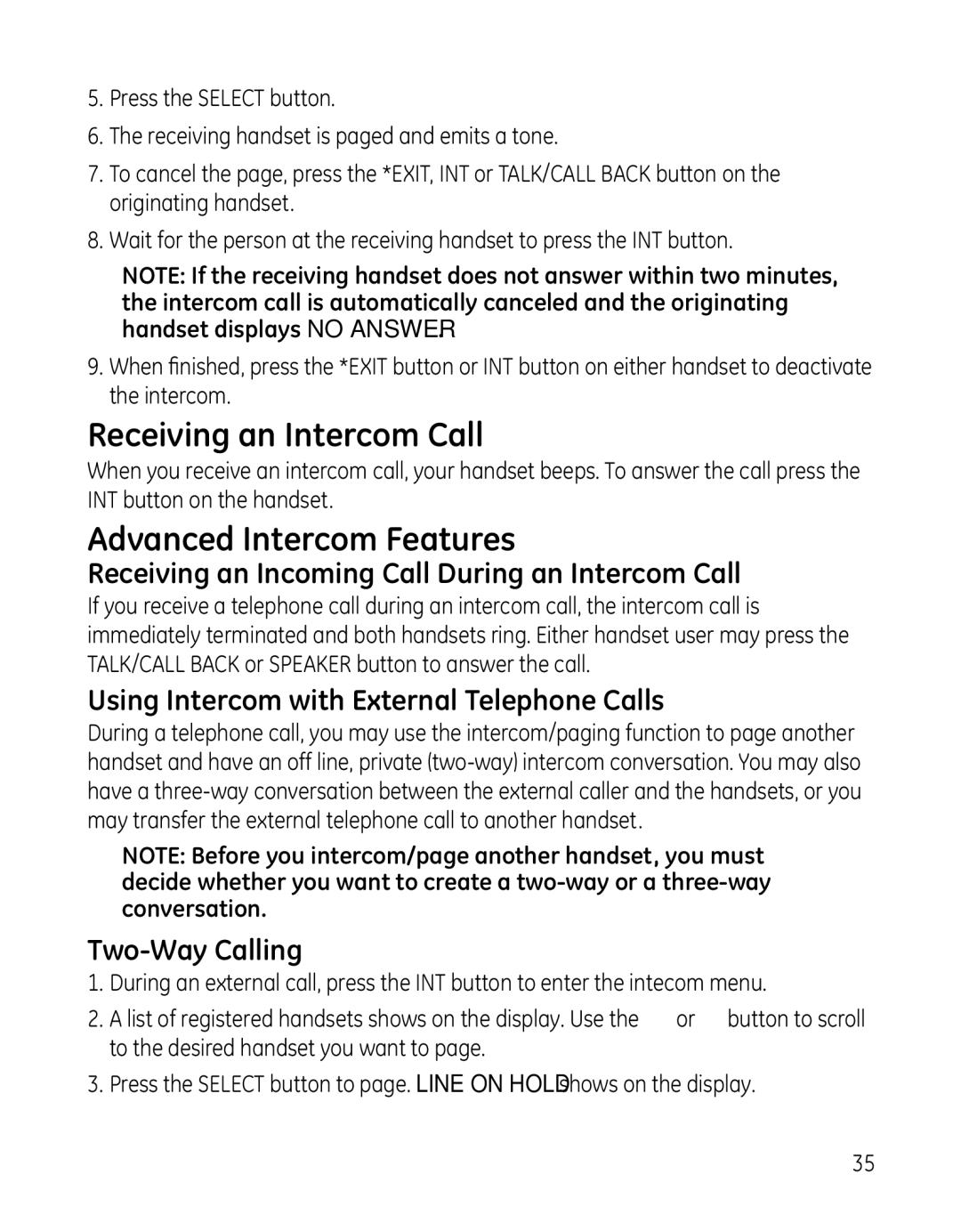 GE 8041, 8011 Receiving an Intercom Call, Advanced Intercom Features, Receiving an Incoming Call During an Intercom Call 