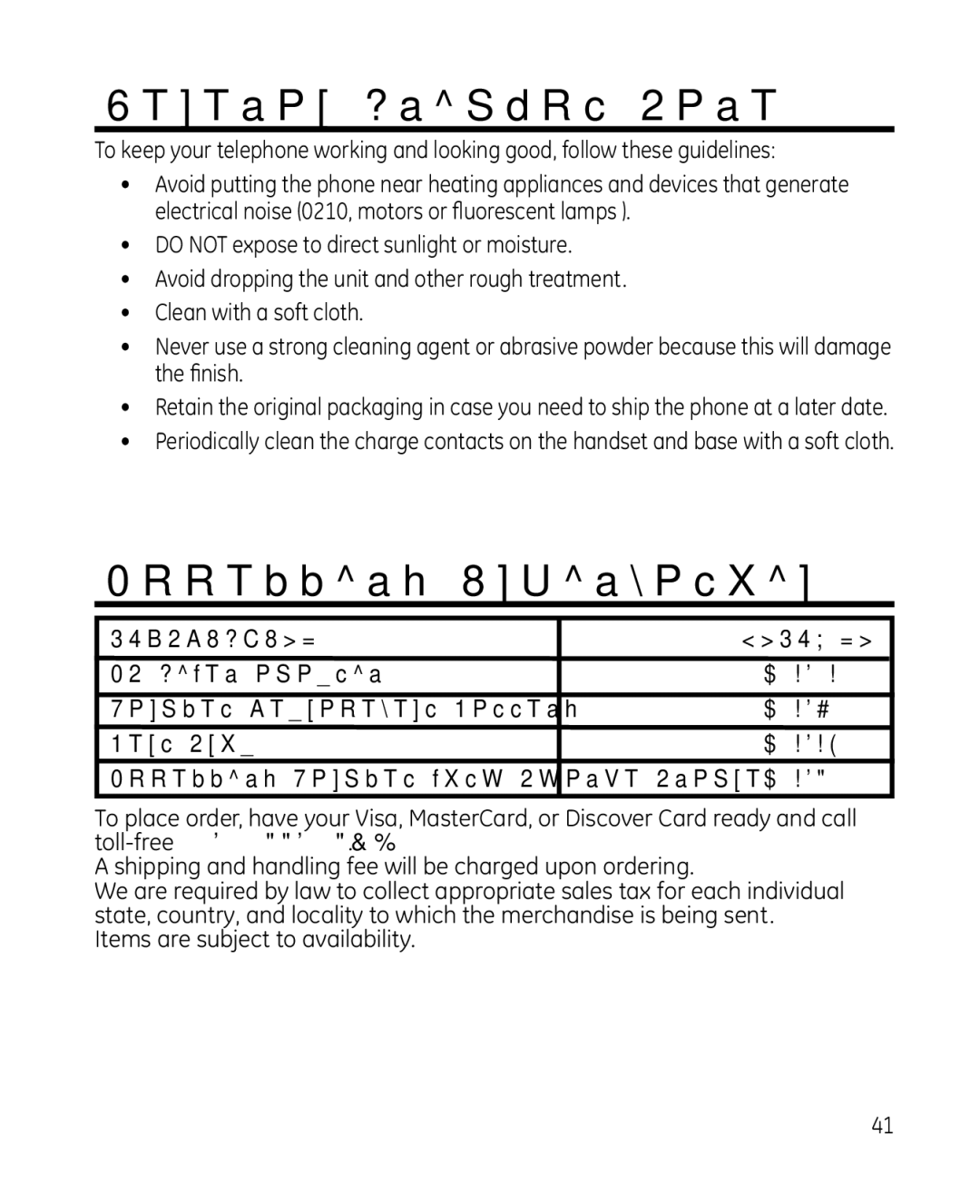 GE 28214xx2, 81 manual General Product Care, Accessory Information, AC Power adaptor, Handset Replacement Battery, Belt Clip 