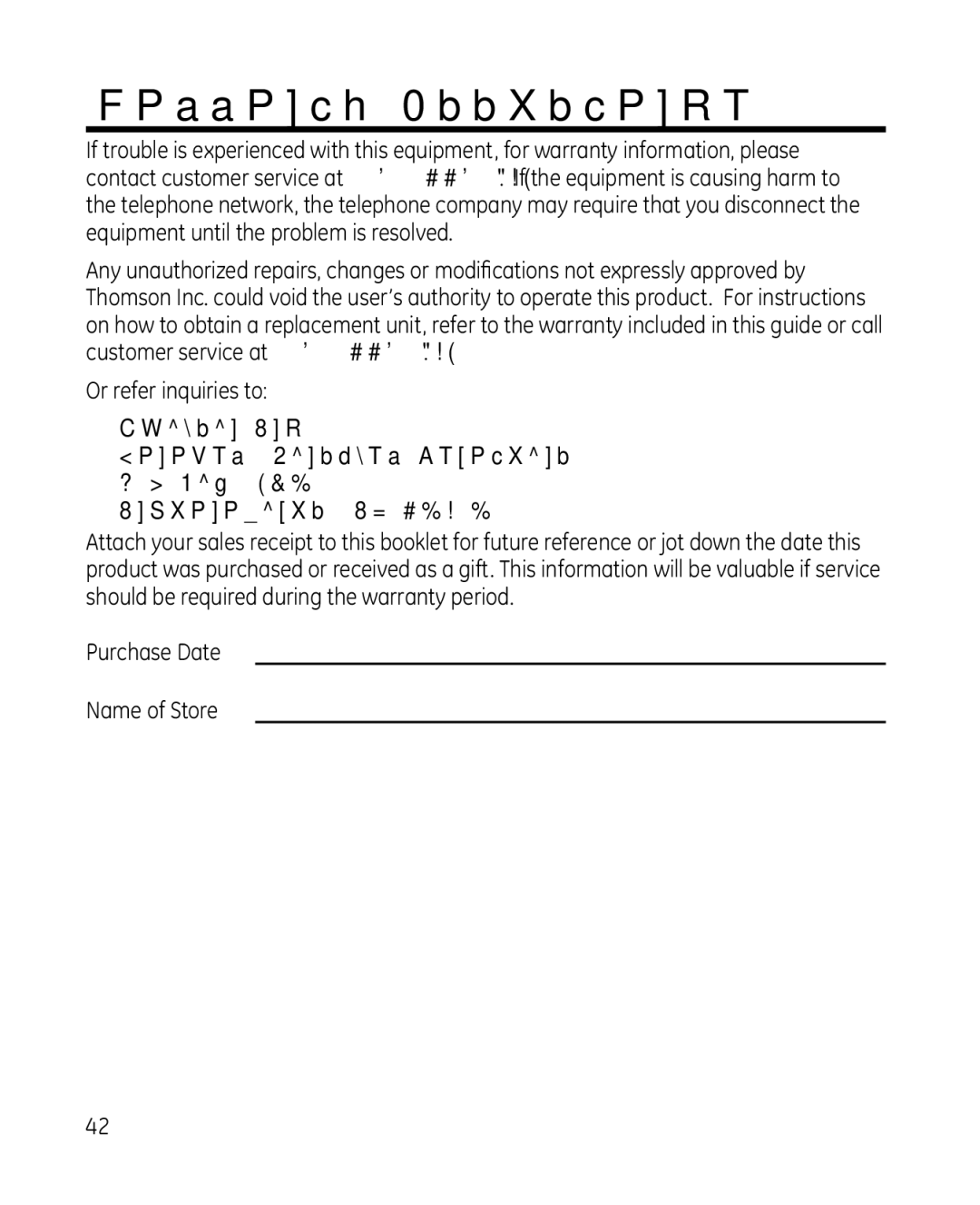 GE 81, 28214xx2, 28214xx1, 0008579 manual Warranty Assistance, Thomson Inc Manager, Consumer Relations Box Indianapolis 