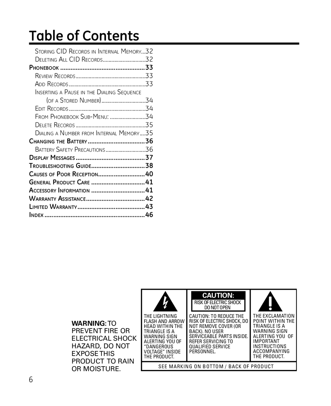 GE 28214xx2, 81, 28214xx1, 0008579 manual Table of Contents 