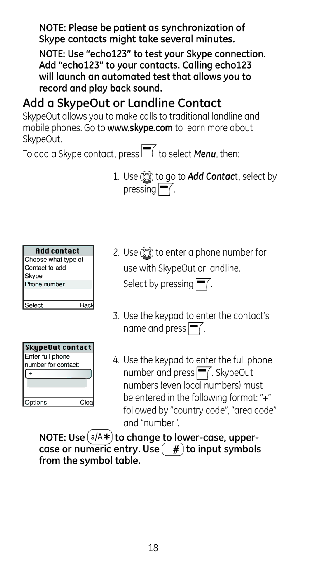 GE 810 manual Add a SkypeOut or Landline Contact 