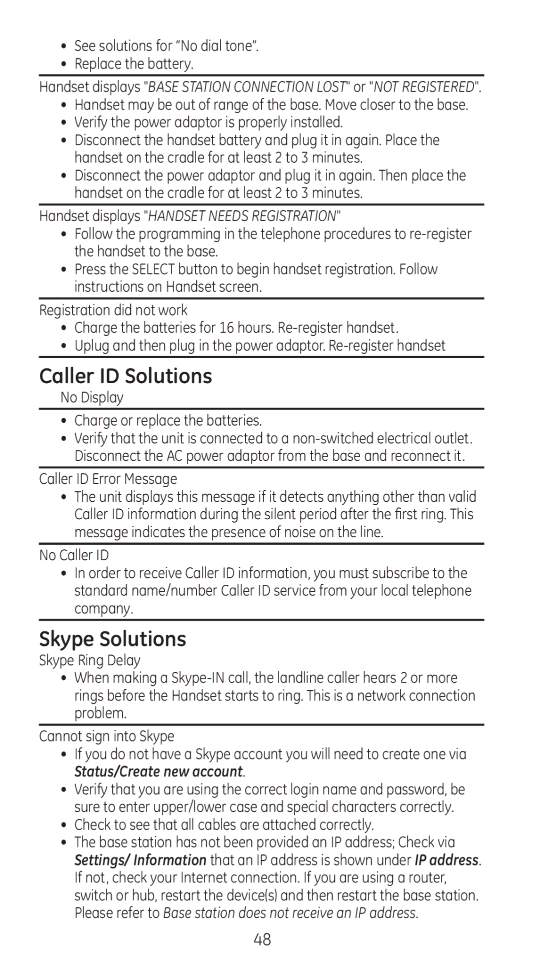 GE 810 manual Caller ID Solutions, Skype Solutions 