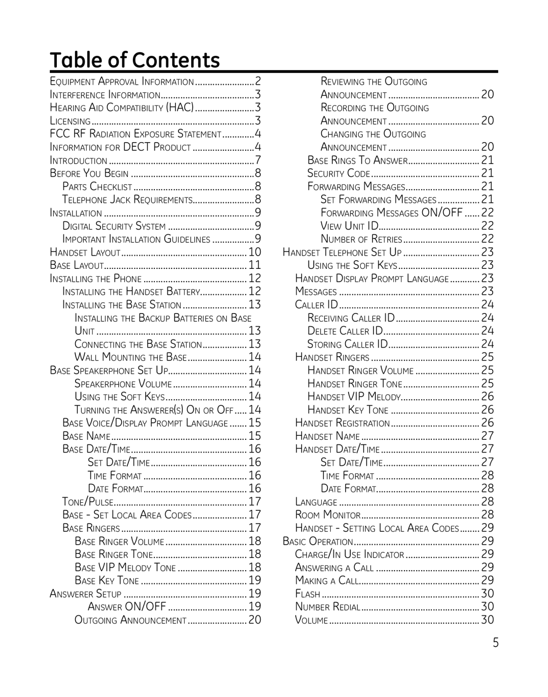 GE 28165xx6, 28166, 28165xx3, 28165xx2, 28165xx5, 28165xx4, 0007634 manual Table of Contents 