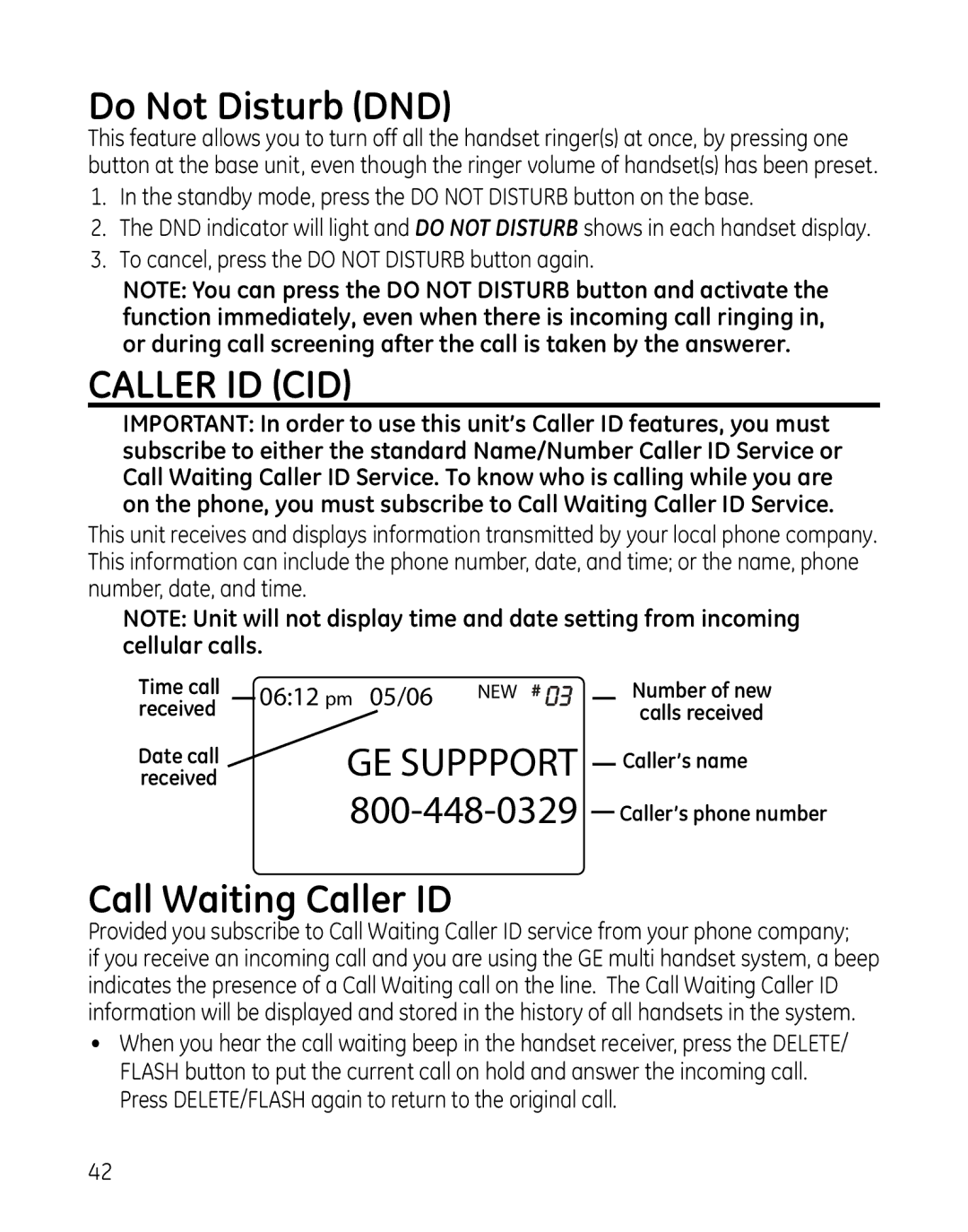 GE 28129xx5, 819, 28129xx6, 28129xx4, 28129xx3, 28129xx2, 0005374 Do Not Disturb DND, Caller ID CID, Call Waiting Caller ID 