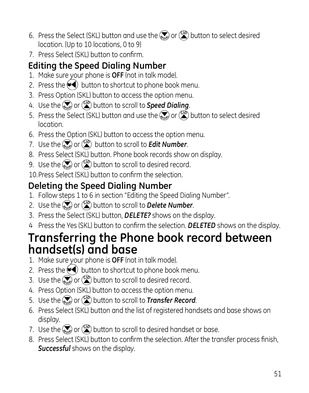 GE 28129xx4, 819, 28129xx6, 28129xx5, 28129xx3, 28129xx2 Editing the Speed Dialing Number, Deleting the Speed Dialing Number 