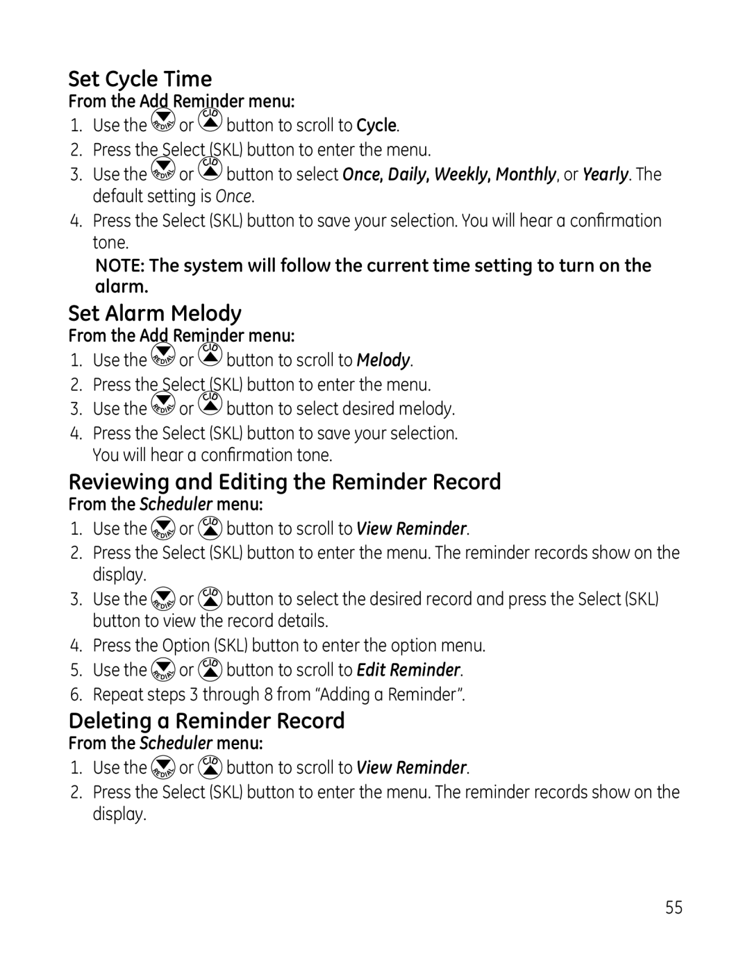 GE 0005374, 819, 28129xx6, 28129xx5, 28129xx4, 28129xx3 Reviewing and Editing the Reminder Record, Deleting a Reminder Record 