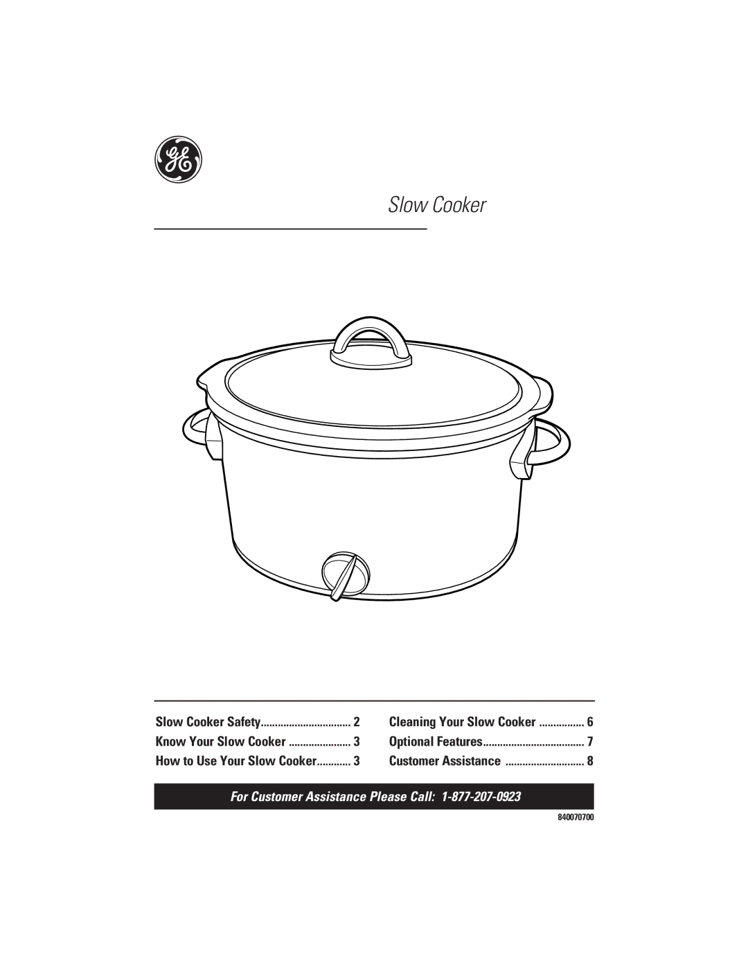 GE 840070700 manual Slow Cooker 