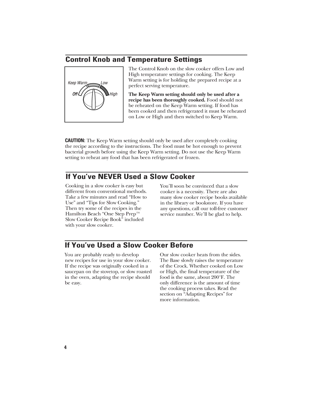 GE 840070700 manual Control Knob and Temperature Settings, If You’ve Never Used a Slow Cooker 