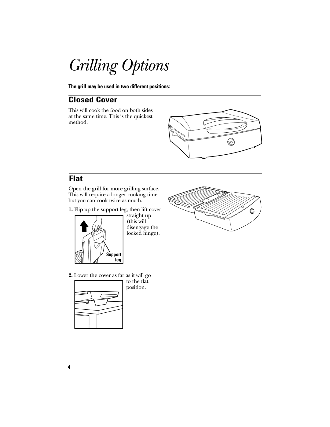 GE 840071500, 106621 operating instructions Grilling Options, Closed Cover, Flat 