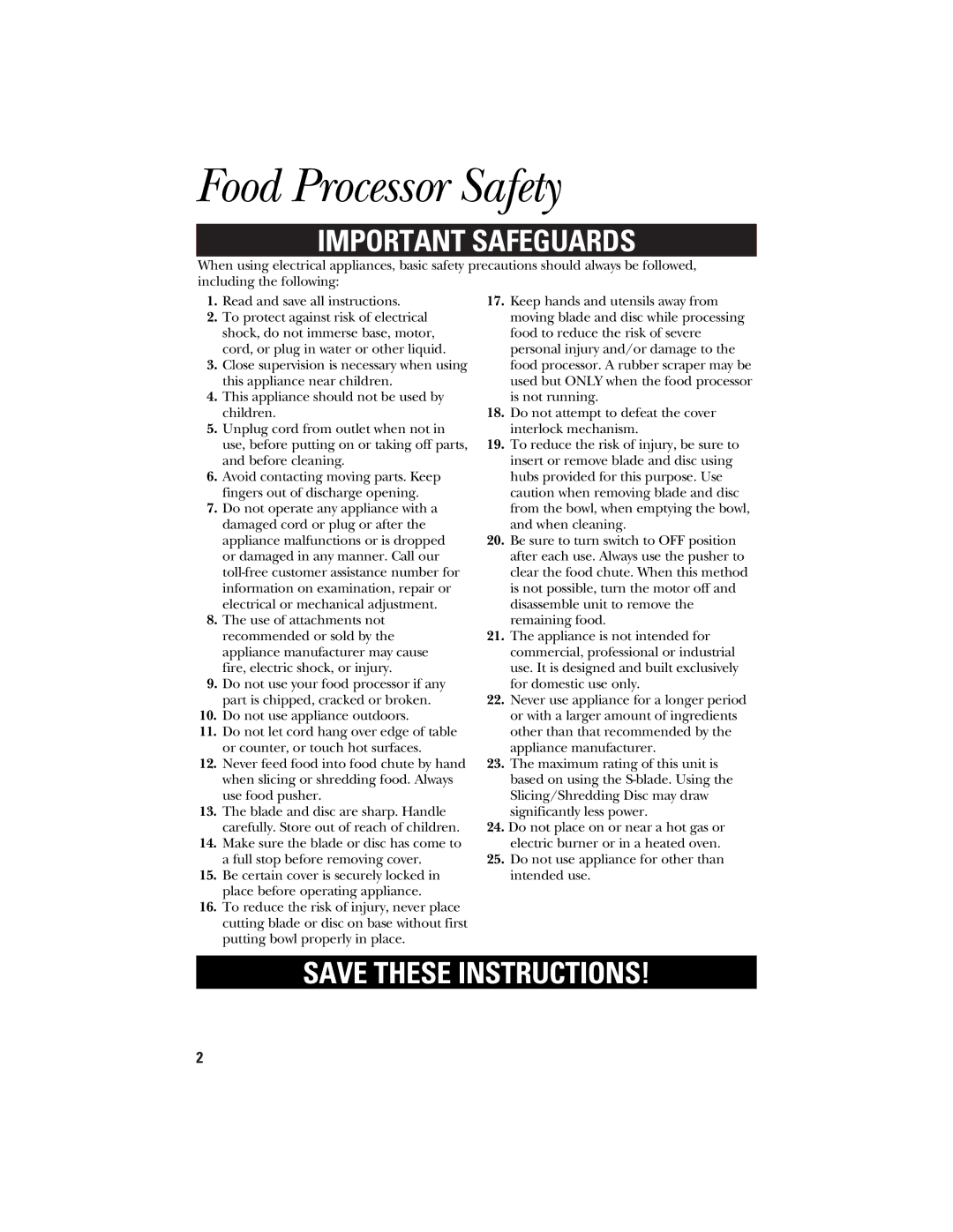 GE 840074400 manual Food Processor Safety, Important Safeguards 