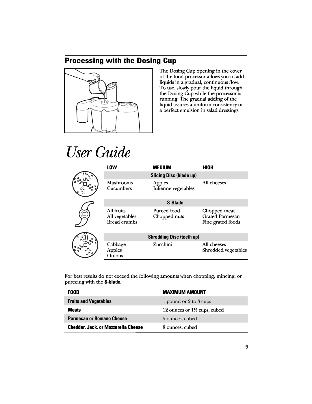 GE 840074400 manual User Guide, Processing with the Dosing Cup 