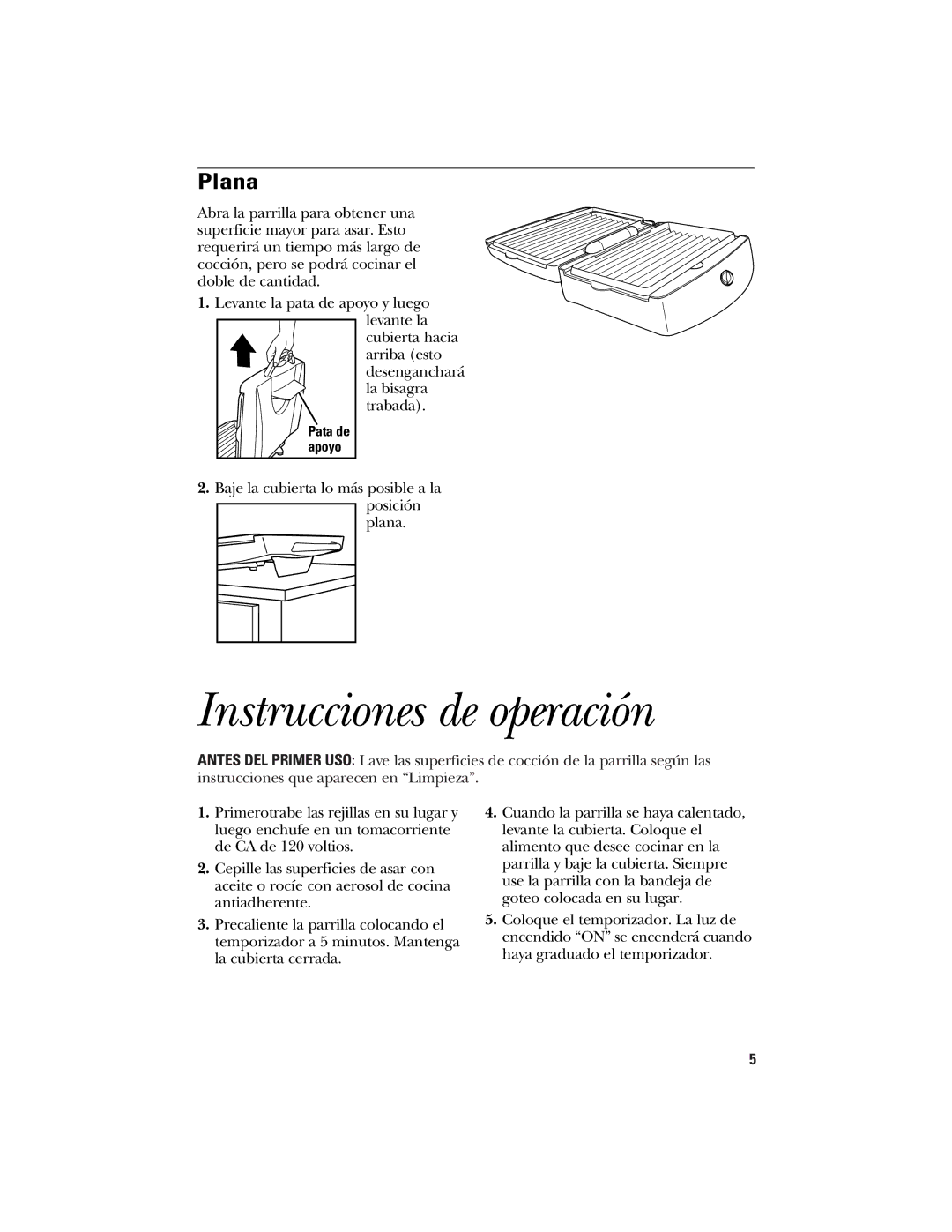 GE 106642, 840077700 operating instructions Instrucciones de operación, Plana 