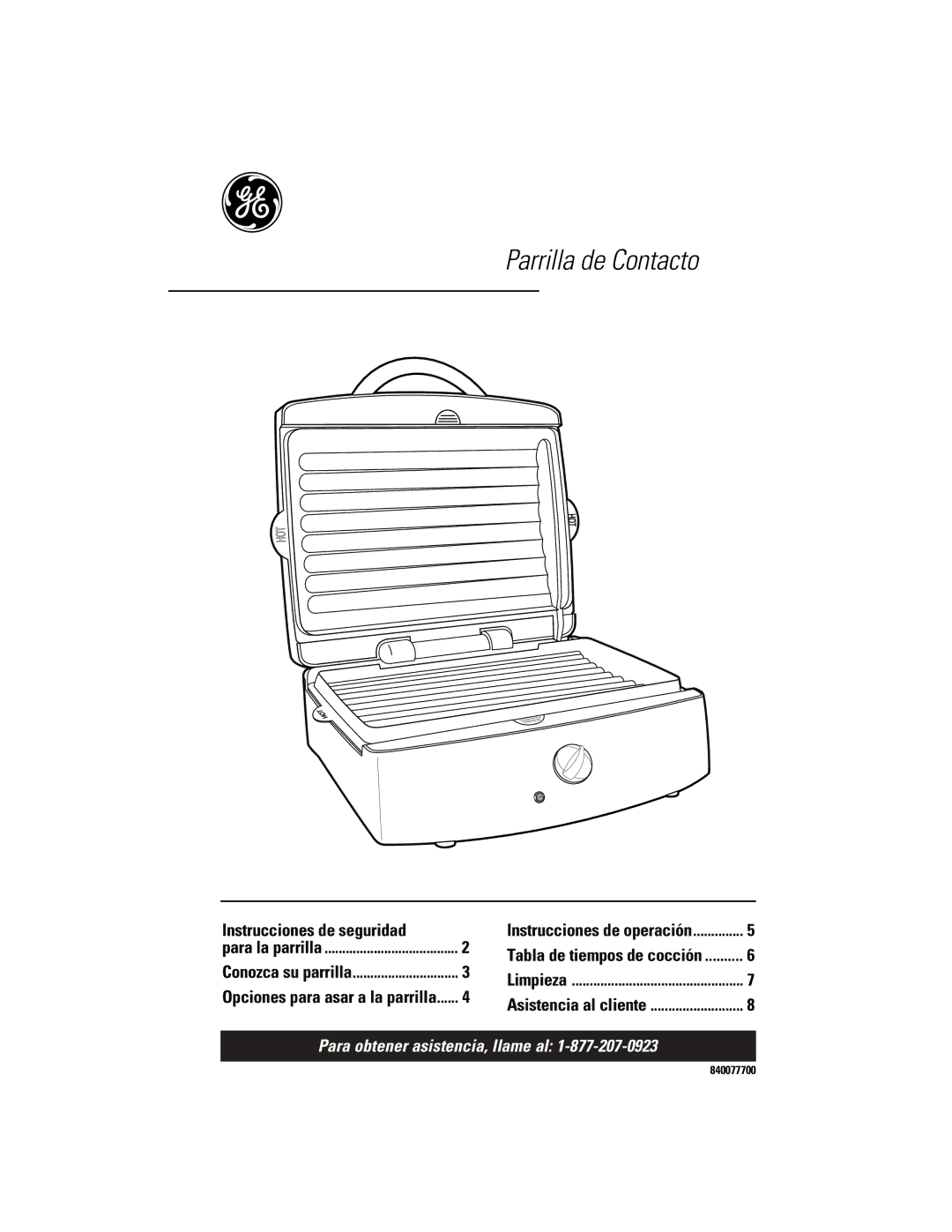 GE 106642, 840077700 operating instructions Parrilla de Contacto 