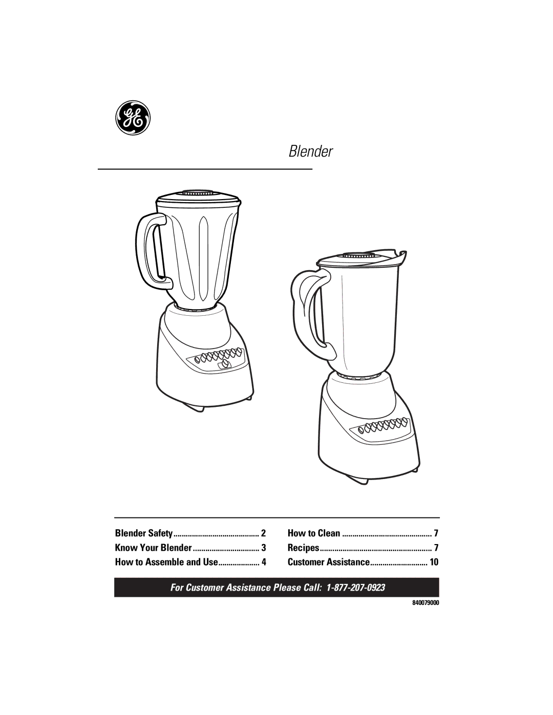 GE 106601, 840079000 manual Blender 