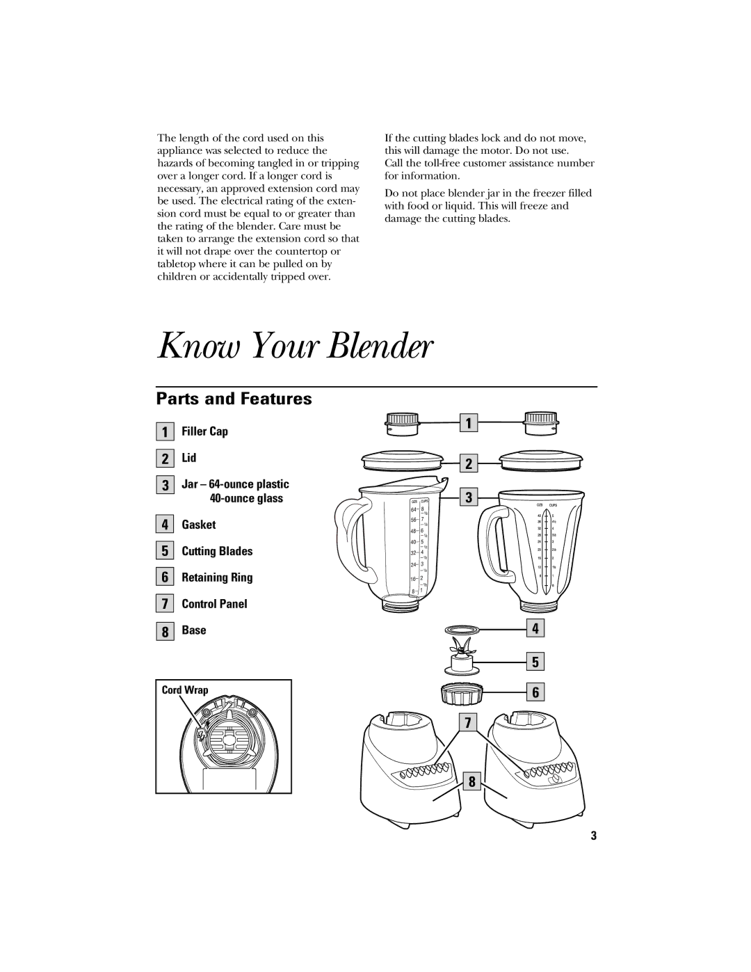 GE 106601, 840079000 manual Know Your Blender, Parts and Features 