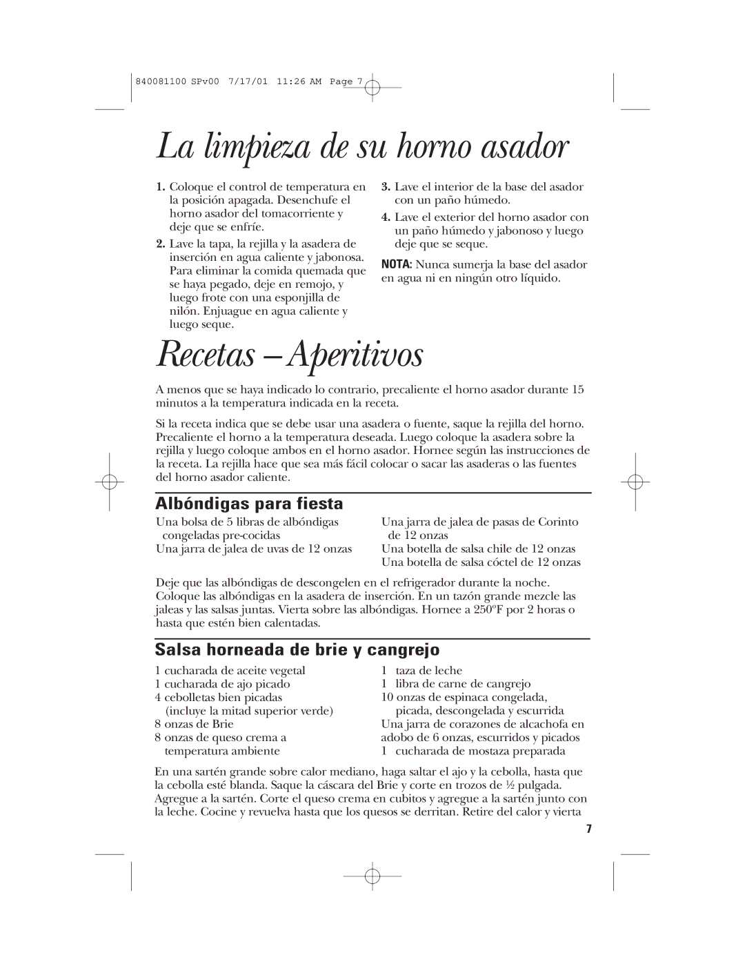 GE 840081100 La limpieza de su horno asador, Recetas Aperitivos, Albóndigas para fiesta, Salsa horneada de brie y cangrejo 