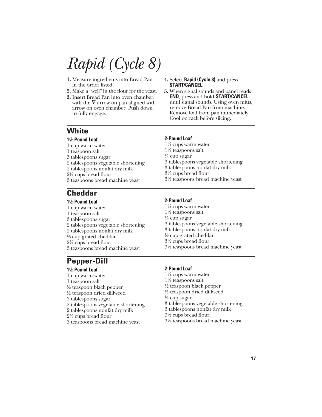 GE 840081500 quick start Rapid Cycle, Cheddar, Pepper-Dill 