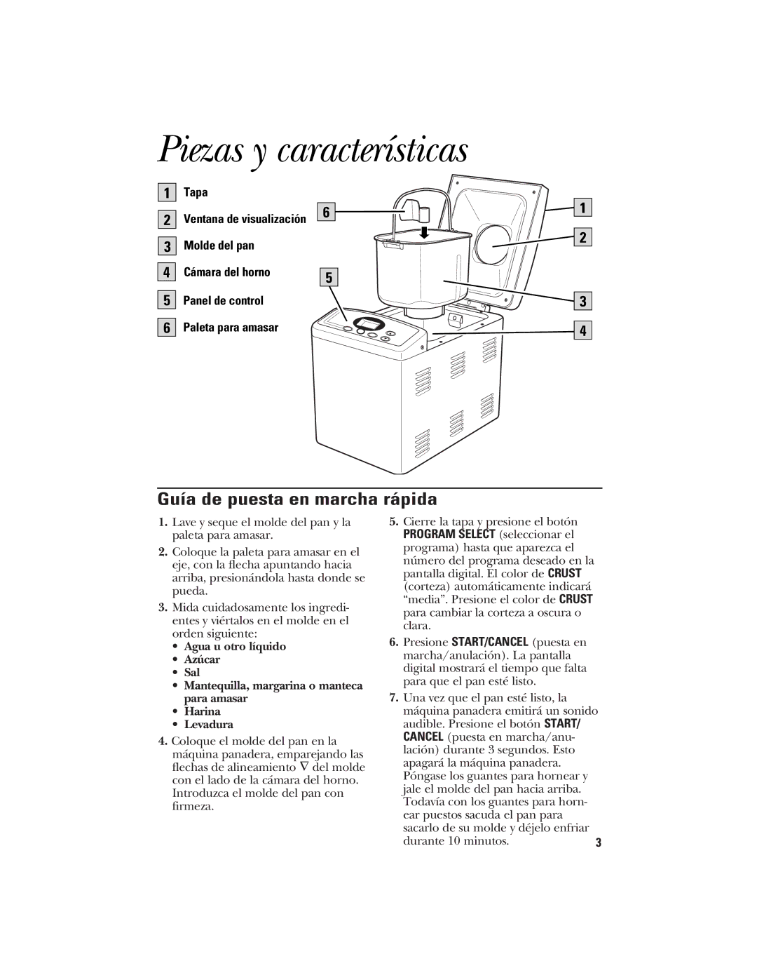 GE 840081500 quick start Piezas y características, Guía de puesta en marcha rápida, Tapa 